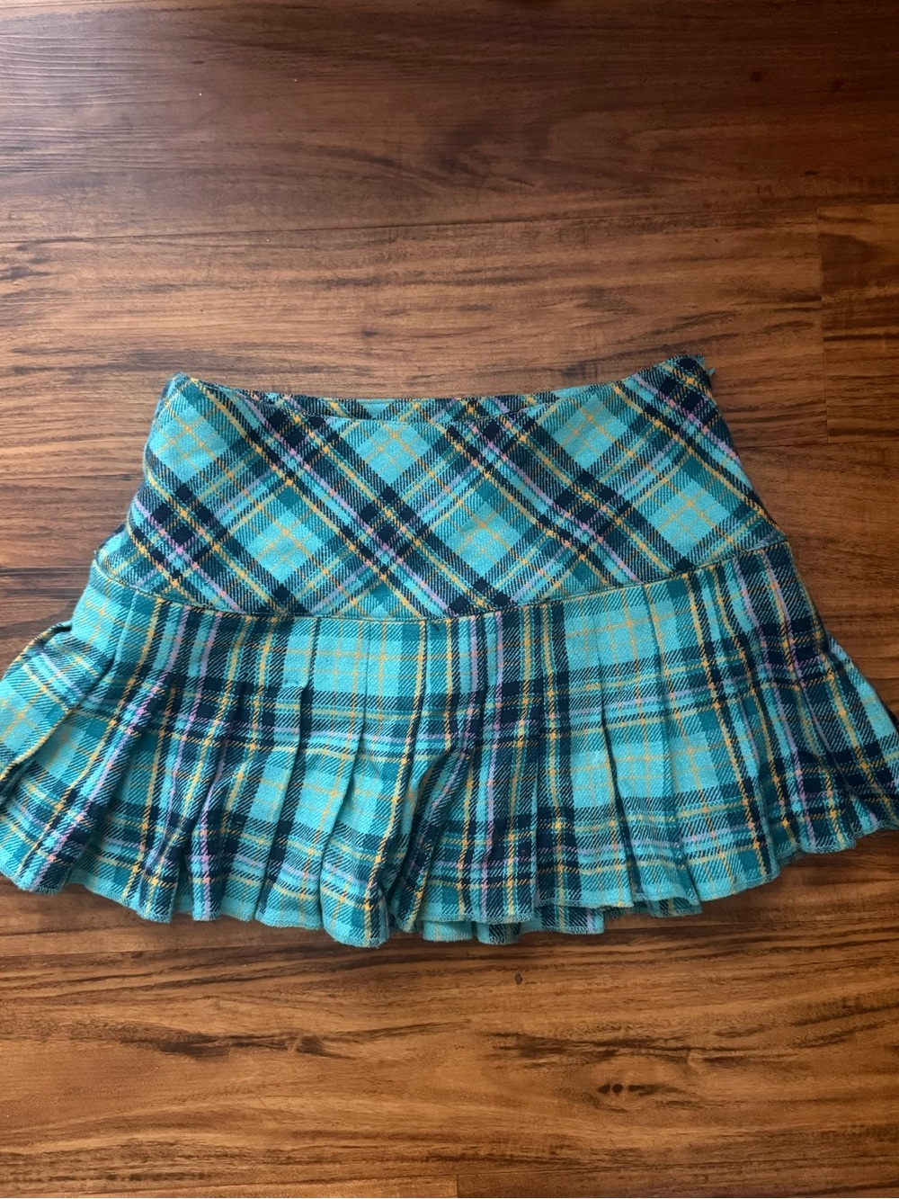 Aeropostale Turquoise Plaid Pleated Mini Skirt